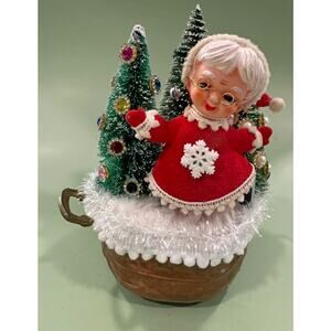 Price Reduced Vintage Mrs. Claus Assemblage in a Tin Pot